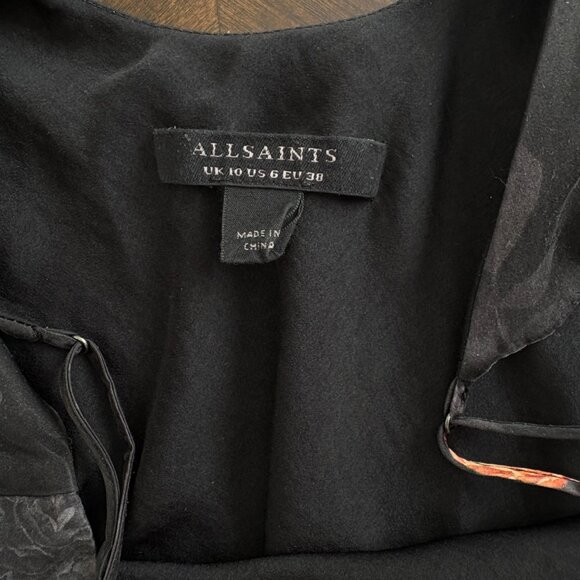 All Saints Melody Nancy Midi Dress Silk Blend Floral Sz 6 Cocktail Edgy Goth - Picture 7 of 13